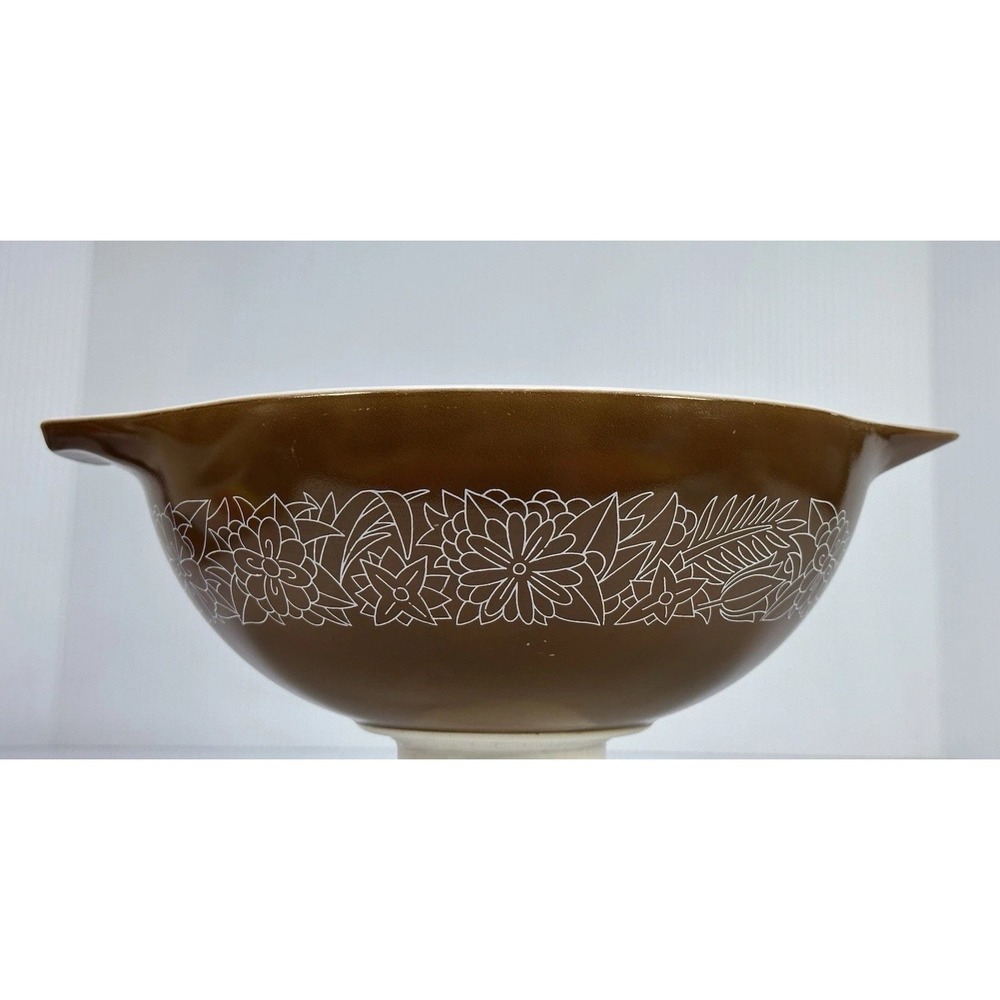 Vintage PYREX Woodland Brown Floral Mixing Bowl 444 Glass Microwave Oven Safe